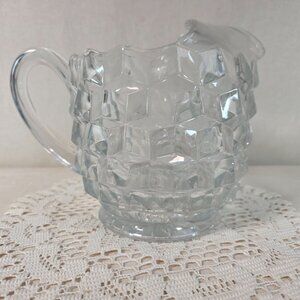 Vintage Fostoria Cubist Pattern Heavy Pressed Crystal Pitcher With Ice Lip 6 1/2